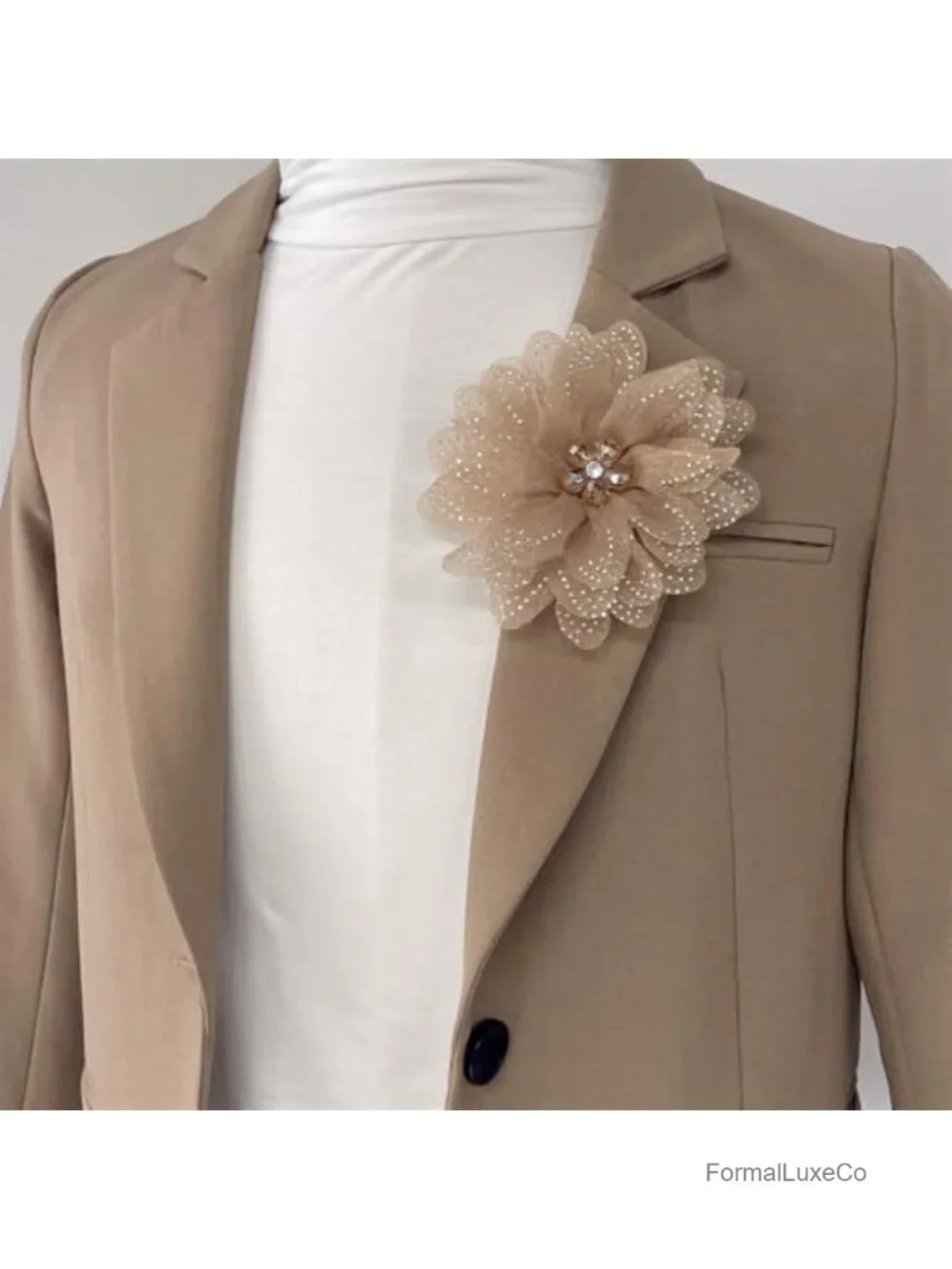 Elegant Organza Floral Brooch Pin with Rhinestones Large Statement Brooch for